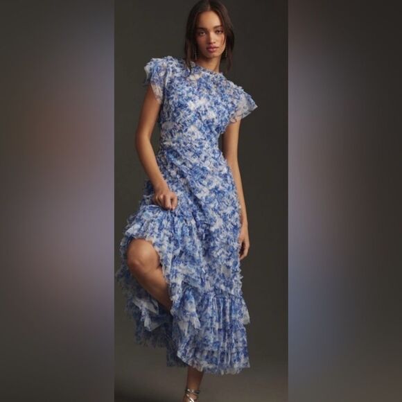 Mac Duggal One Shoulder Floral Blue Dress - Picture 1 of 7